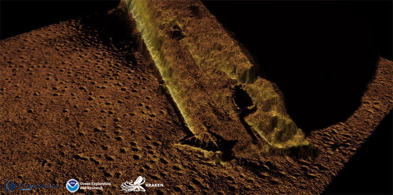 Synthetic aperture sonar image of the USS Murphy collected using the KATFISH™ system on NOAA Ship Okeanos Explorer.