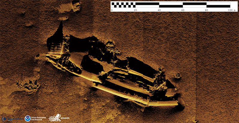 Synthetic aperture sonar image of the USS Bass collected using the towed KATFISH system.