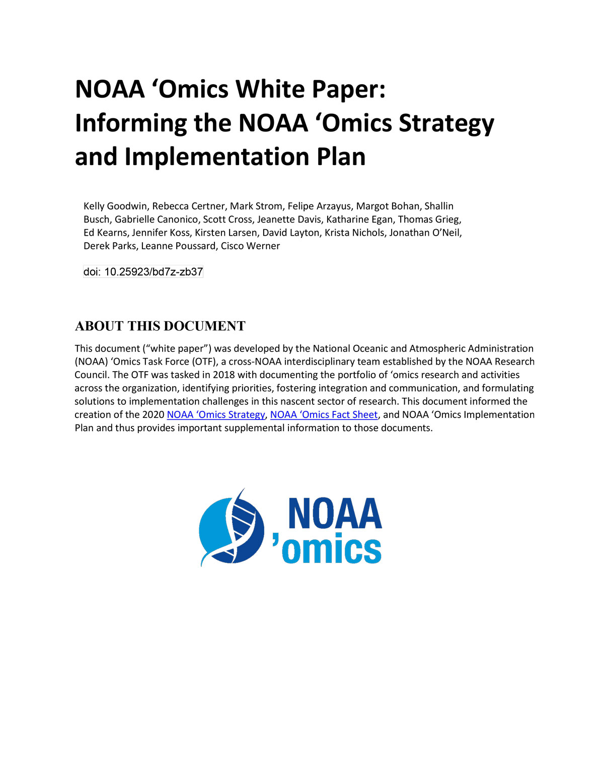 NOAA 'Omics White Paper button