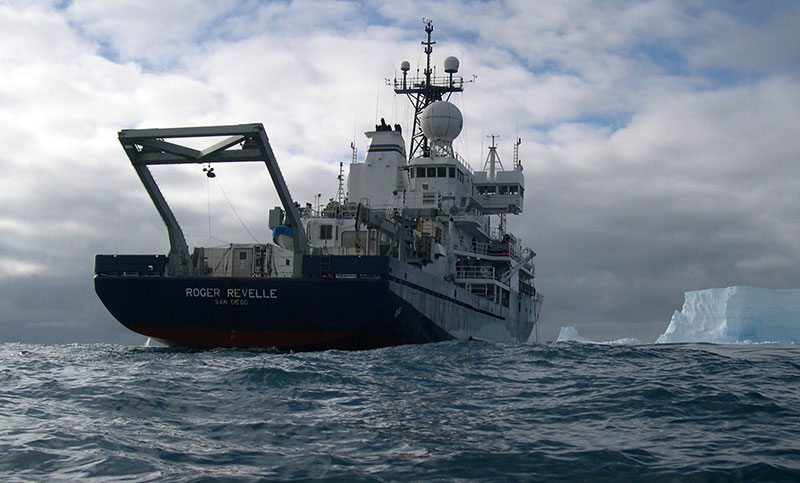 Roger Revelle in Antarctica during a 2007 CLIVAR repeat hydrography mission in the south Indian Ocean. Image courtesy of Scripps Institution of Oceanography.